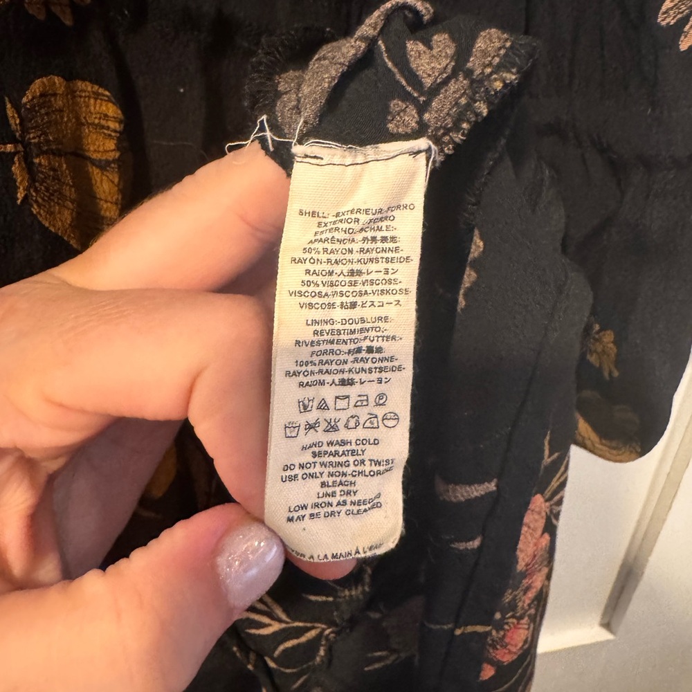 Free People Black Dress with Floral Patterns with button details size small - Picture 4 of 5